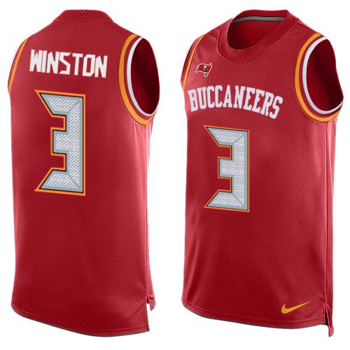 Nike Buccaneers #3 Jameis Winston Red Team Color Men's Stitched NFL Limited Tank Top Jersey - Click Image to Close
